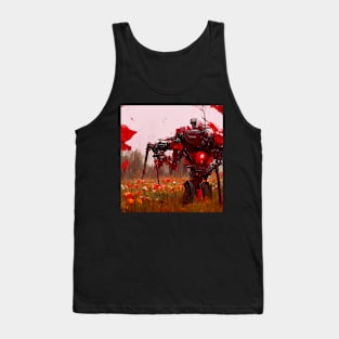 Mech Robot Walking Through A Field of Blood Red Poppies Tank Top